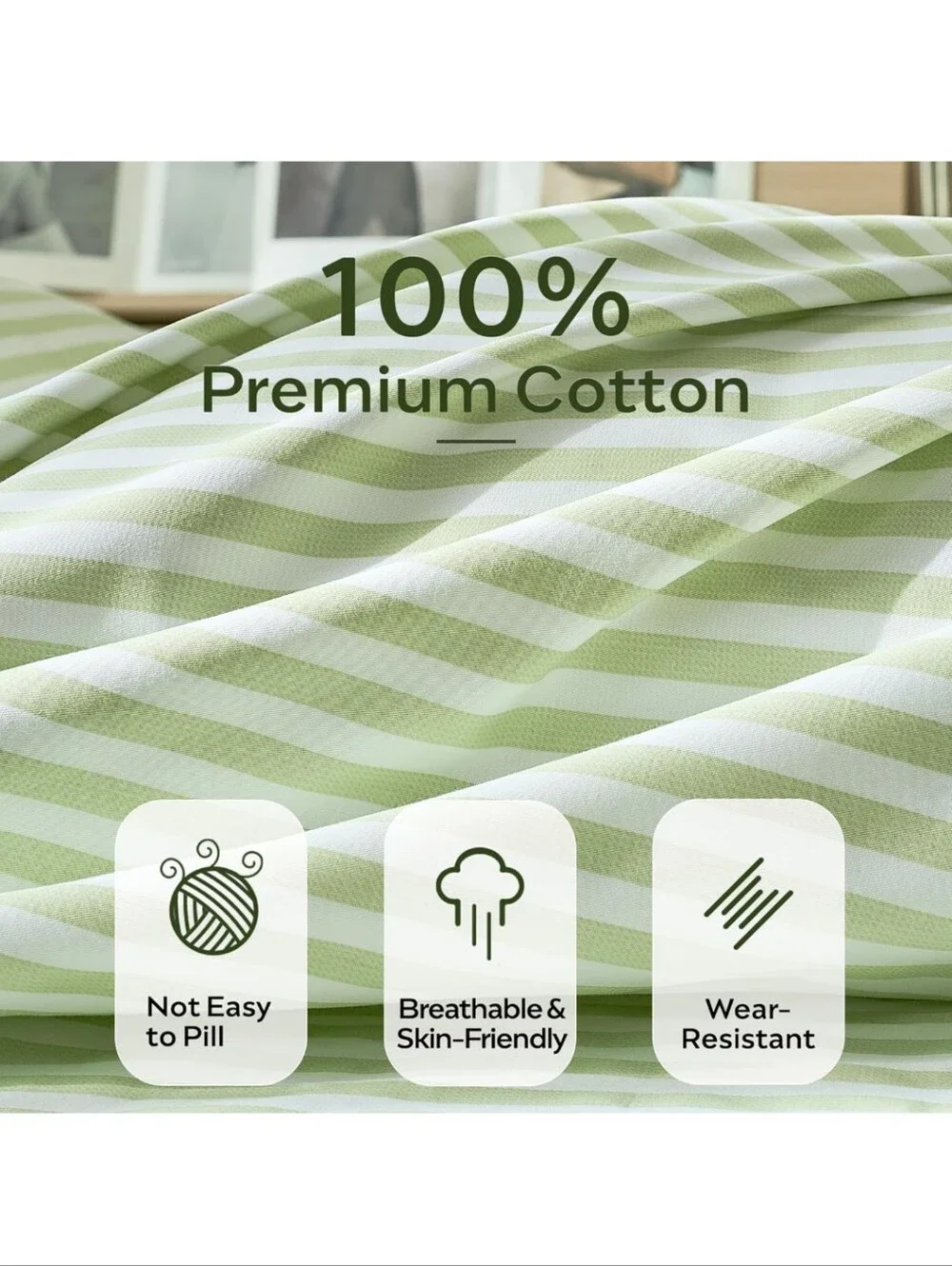 JELLYMONI Striped Duvet Cover Set - Full Size Comforter Cover Classic Sage Green
